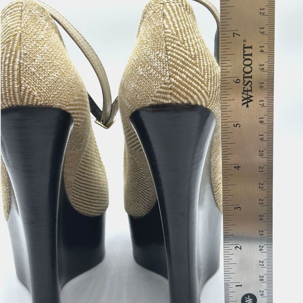 Burberry Tan Woven Platform Wedge Pumps Black Heels Sz 39 - Picture 8 of 9
